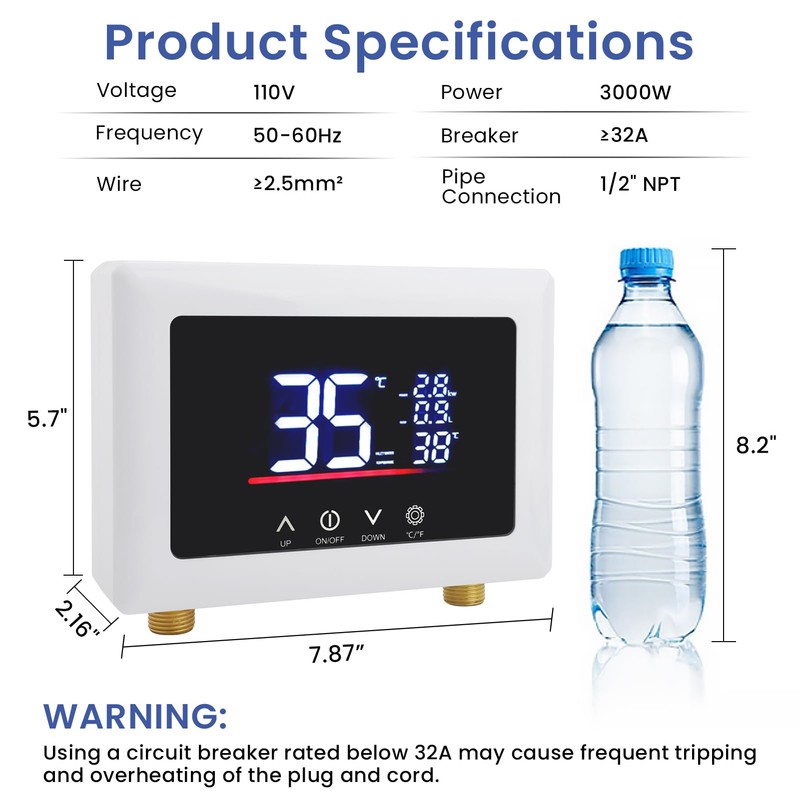 Mini Tankless Water Heater Electric 110V Under Sink Small Hot