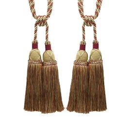 Pair of Beautiful Wine, Gold, Green Curtain and Drapery Tassel Tieback / 10 inch tassel, 30 1/2 inch Spread (embrace), 3/8 inch Cord, Imperial II Collection Style# TBIC-2 Color: CHERRY GROVE - 4770