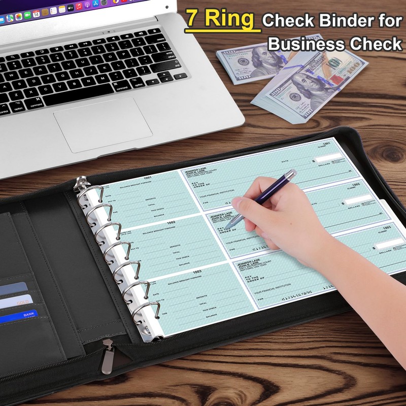 Antner Zippered 7 Ring Business Checkbook Binder Portfolio for 3-on-a-Page