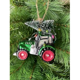 Sass & Belle Festive Tractor Shaped Bauble Green