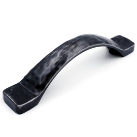 Jetland Arched Hammered Cabinet Pulls - 6-Pack, Black with Grey Line, 3" Hole Centers, Rustic Solid Cast Handle Pulls for Dresser Nightstand Furniture, HT0611BGL76