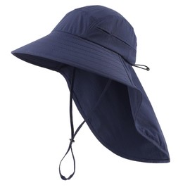 Magracy UPF 80+ Wide Brim Sun Hat with Neck Flap for Men Women Breathable UV Protection Outdoor Safari Fishing Hiking Gardening Hat Navy Blue