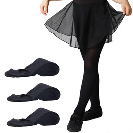 MANZI 3 Pairs Womens Girls Basic Convertible Transition Ballet Dance Tights 40 Denier, Black, XL