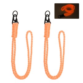 YELARXI Paracord Lanyard, 550 Keychain Lanyard Heavy Duty Necklace Keychain Braided Wrist Strap for Men Women Outdoor Activity Survival Key Whistle Rope ID Badge (2 Pack, Luminous Orange)