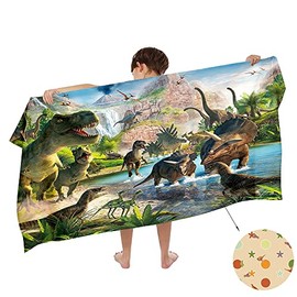 Ulticool Dinosaur T-Rex Towel - Child Girl Boy - Quick Drying Microfibre Bath Towel - 140 x 70 cm - Travel Fitness Gym Sports Spa Yoga - Green