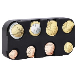 Coin Storage, Change Storage, Euro Coin Holder, Coin Sorter, Coin Collector, Coin Dispenser, Coin Box, for Car, Taxi, 8 Compartments from 2 Euro to 1 Cent (Black)