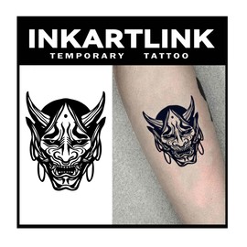 INKARTLINK Tattoo Tech, 2 Sheets Medium Semi Permanent Tattoo, Adult Art Design Temporary Tattoos, Lasts 1-2 Weeks, Waterproof, Realistic Look, No Adhesive, No Reflection (DEMON Design)