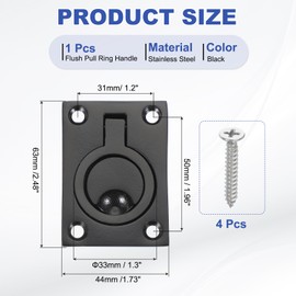 PATIKIL 2-1/2"-1-3/4" Flush Pull Ring Handles, 316 Stainless Steel Square Recessed Door Pull Hidden Boat Hatch Latch with Screws for Marine Yacht Furniture, Black