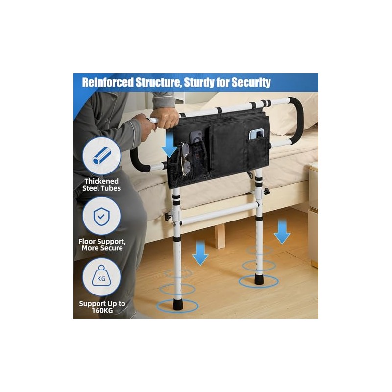 EasyVibe Bed Rails for Elderly Adults with Motion Light &