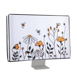 kwmobile Computer Monitor Cover Compatible with 24-26" monitor - Bees and Flowers Black/Orange/White
