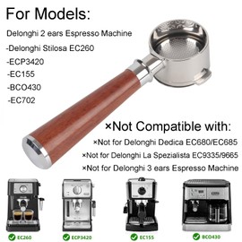 CAPFEI Bottomless Portafilter 51mm 2 Ears for Delonghi Stilosa EC260/ECP3420/EC155/BCO430 | Filter Basket 0.3mm Pores