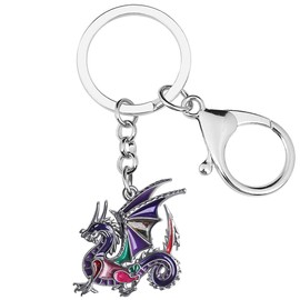 BONSNY Enamel Metal Novelty Fantasy Dragon Dinosaur Keychains For Women Gift Car Purse Rings Charms Lucky Symbol (Voilet)