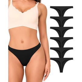 BAMBOO COOL Women's Thongs No Show Underwear Mid Waisted Seamless Pantie Tagless 6 Pack