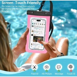 FUNDA IMPERMEABLE para TELEFONO 2 unidades, bolsa impermeable universal para celular, sumergible, visualización TACTIL, ideal para Playa, Piscina Y VIAJES (NEÓN + ROSA)