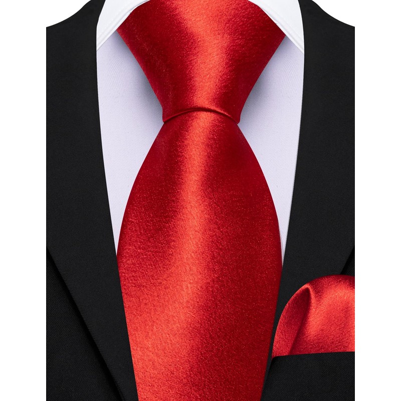 Barry.Wang Men's Solid Color Extra Long Tie and Pocket Square
