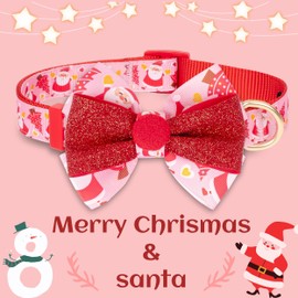azuza Christmas Dog Collar Santa Print Xmas Dog Collar with Removable Red and Pink Bowtie, Adjustable Dog Collar Accessories for Medium Dogs
