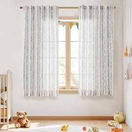 jinchan Linen Nursery Curtains for Living Room Boho Curtains for Bedroom Kids Room 63 Inches Long Geometric Printed Farmhouse Drapes Rod Pocket Window Treatment Curtain Set of 2 Panels Gray