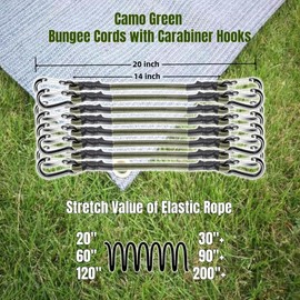 CanKing Camouflage Bungee Cords with Carabiner 20" Camo Elastic Ropes with Durable Metal Hooks for Camping, Travel, Courtyard, Outdoor 20 Inch 8 Pcs