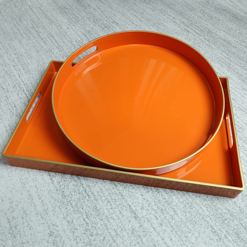 Spsyrine Round Orange Decorative Tray, 13" Plastic Serving Table Tray