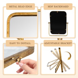 GIFTTROVE Vintage Makeup Desk Mirror, Antique Gold Vanity Table Mirror, Metal Framed Rectangular Small Standing Mirror, 360 Adjustable Rotation Mirror for Tabletop, Bathroom 11.8“ x 7.8"