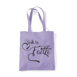 Walk by faith Corinthian (style 2) religious faith quote [FHSVG] tote shopping bag - Lavender