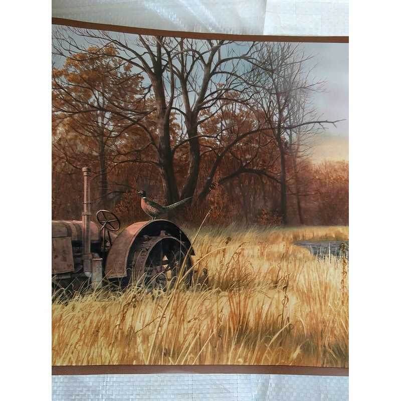 Pheasants Tractor Farm Scene Wallpaper Border - Brown