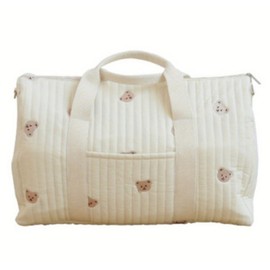 Jan étoile Bear, Washable, Boston Bag, Mother's Bag, Quilting, Stroller, Lightweight, Large Capacity, Multi-functional, Work or School, Gym Bag, Travel, Mom, Baby Shower, Nubi Bag, beige