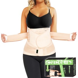 3 in 1 Postpartum Belly Band Wrap Support Recovery Girdles Abdominer Binder Post Surgery Belly&Waist&Pelvis Support Belt & Back Brace (Beige, X-Large)