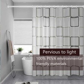 Startseite Shower Curtain - Black White Lattice Plastic Shower Curtains for Bathroom with 12 Hooks, 180 x 180 cm