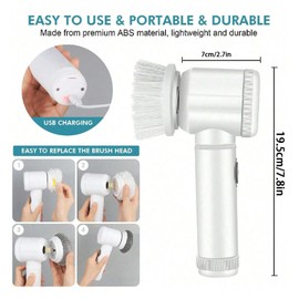 JOMOMAX Cepillo Electrico para BañO Limpieza, Cepillo Limpiador, Depuradora de Piso para Limpieza con 5 Cabezales Reemplazables, para BañO, Inodoro, Cocina, Fregaderos, Auto (Gris)