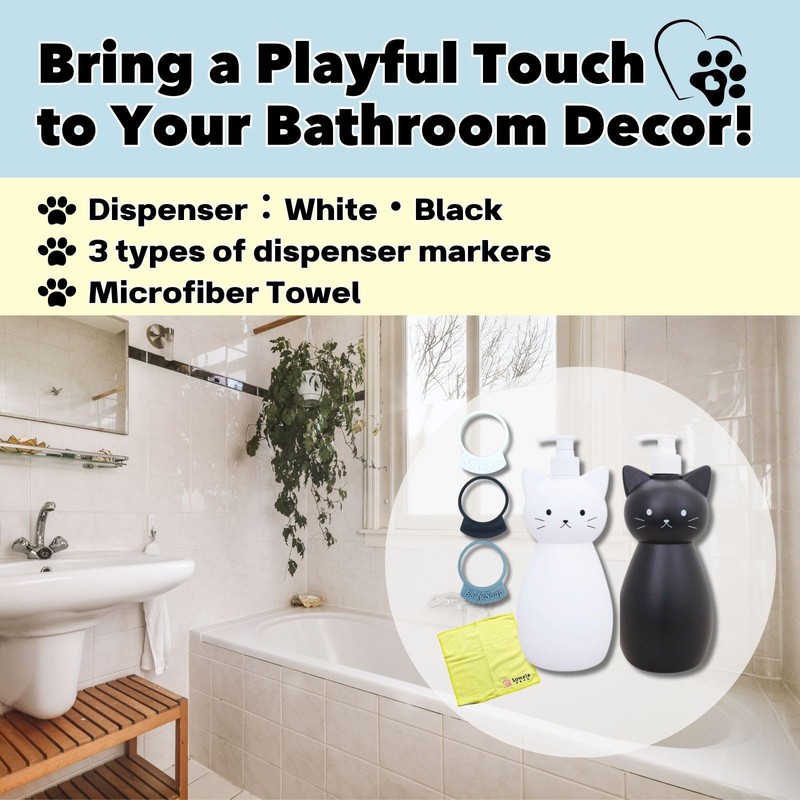 Cat-Shaped Dispenser 32 oz/950㎖ White & Black with 3 Dispenser