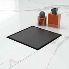 6-Inch Square Shower Drain with Tile Insert Grate, SUS 304 Stainless Steel Shower Floor Drain Kit with Hair Strainer (Matte Black)