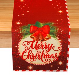 Christmas Table Runner, 72.4x13.7 Inch Xmas Table Cover Merry Christmas Table Runner Linen Christmas Decorations Tablecloth for Dining Table Dinner Party (Red Bell Style)