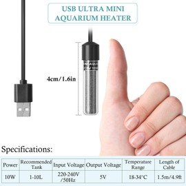 PYPABL 10W Super Mini USB Aquarium Heater, Nano Fish Tank Heater with External Controller, Small Adjustable Heater for Small Fish Tank 1-10L, Betta Heater for Fish Bowls
