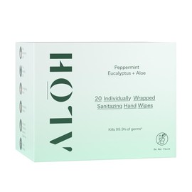ALOH Peppermint Eucalyptus + Aloe Individually Wrapped Sanitizing Hand Wipes - Size/Quantity: 20ct. Single Sachet