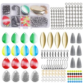 Fishing Lure Making Supplies Kit Walleye Spinner Rigs Kit, 146pcs Catfish Rig Fishing Tackle Making Supplies Spinner Blade Clevis Hooks Fishing Bead Chain Swivels Weights for DIY Fishing Rigs