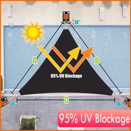 ColourTree Super Ring 22' x 22' x 22' Black Triangle Sun Shade Sail, Commercial Grade UPF50 Canopy, Reinforced Corners & Edges, 260 GSM Fabric Heavy Duty -3 Years Warranty (We Make Custom Size)