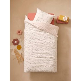 VERTBAUDET Children's Bedding Set Flowers & Stripes with Recycled Cotton Pink Printed 140 x 200 cm 50 x 75 cm