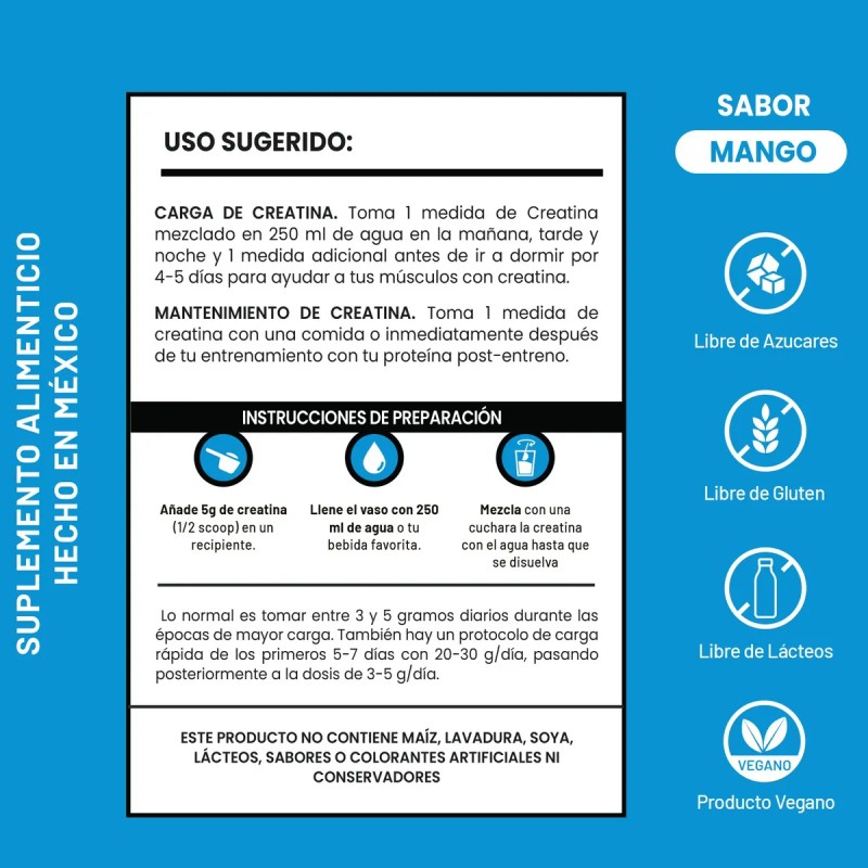 Creatina Monohidratada En Polvo 500g D-mon Varios Sabores Mango