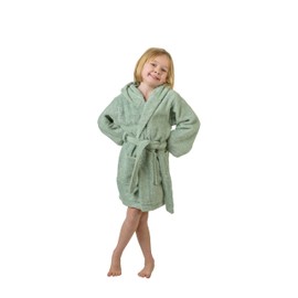 Superior Cotton Kids Terry Robe, Soft And Absorbent Robes For Boys And Girls, Bathroom Accessories, Long, Plush, Fluffy Bathrobes For Bath, Shower, Spa, Resort, Hotel Quality, Small/Medium, Sage
