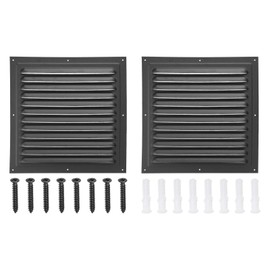 PATIKIL 10"x10" Aluminum Gable Vent, 2Pcs Exterior Wall Outlet Vent Square Soffit Vents HVAC Louver Air Grille with Built-in Screen for House Attic Garage Ceiling, Black