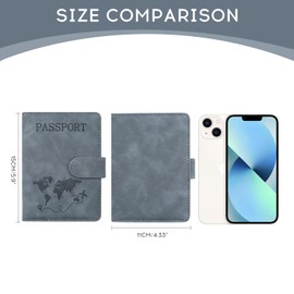 ILIYAH Passport Holder Travel Wallet PU Leather RFID Blocking Passport Cover Case with Card&Cash Slots Travel Essentials(Grey)