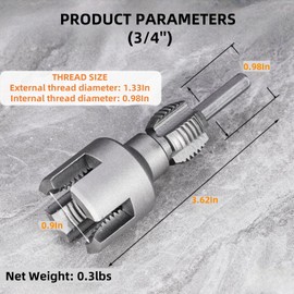 Integrated Internal & External Pipe Threading Tool, Pipe Cutters Sets, PVC Pipe Threader Cutting Kit, Universal Hexagonal Handle (3/4'')