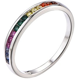 YL Women's Eternity Ring 925 Sterling Silver Cut 12 Birthstone 5A Cubic Zirconia Anniversary Engagement Ring, Silver, Cubic Zirconia