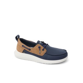Reef Swellsole Pier Boat Shoe, Memory Foam Footbed, Lightweight and Flexible, Navy/Tan, 12