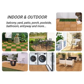 Yaheetech 27PCS Interlocking Patio Deck Tiles Outdoor Flooring for Garden Poolside Fir Wood Indoor Natural Wood