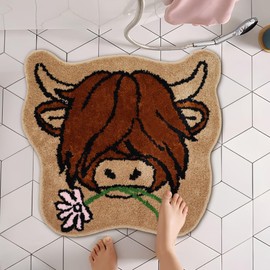 Ubaywey Hochland Kuh Teppich Beflockter Microfiber Teppich Waschbar Badezimmerteppich Badewanne Duschteppich für Kinderzimmer Schlafzimmer Wohnzimmer Dekor