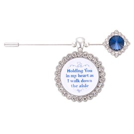 Something Blue Gift for Bride Bouquet Charms for Wedding Memory, Bridal Shower Gifts from Mom,Rhinestone Artificial Sapphire Wedding Gifts Bouquet Dress Pin with Touching Saying (Holding You (WhiteK))