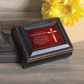 Cottage Garden Confirmation Black Rope Trim 4.5 x 3.5 Tiny Square Jewelry Keepsake Box