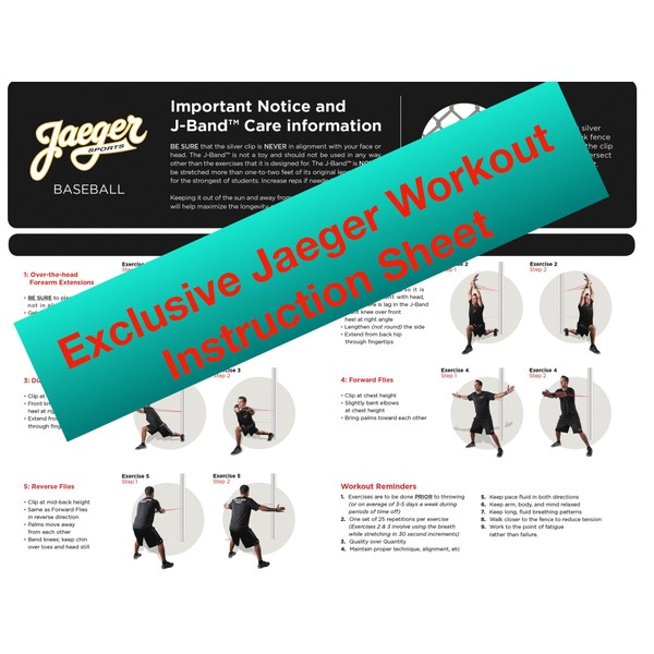 Jaeger J-Bands Resistance Bands for Baseball and Softball Pitchers. Baseball Pitching Trainer and Arm Trainer. Baseball Bands for Throwing. Baseball Training Equipment and Laminated Instruction Sheet